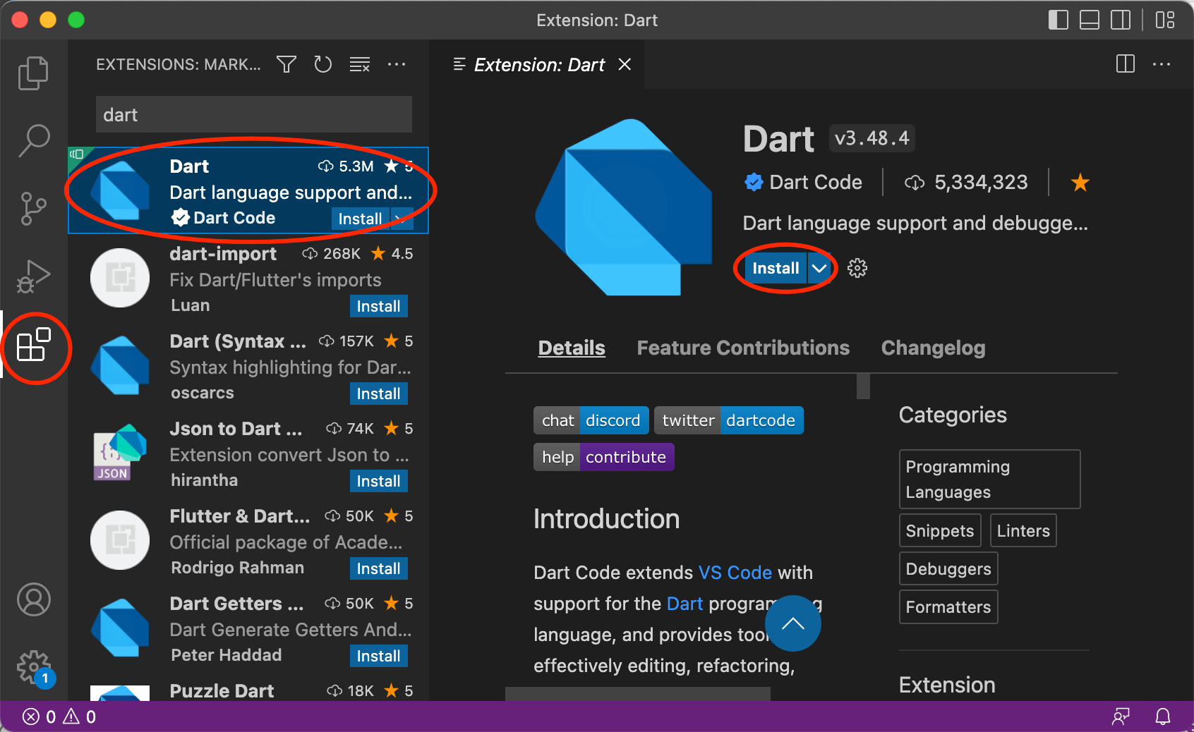Dart VSC plugin