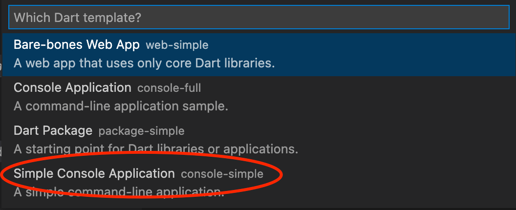 Select Dart template